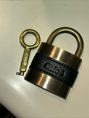 Chloé Brass Padlock with Key - Black Leather Accent
